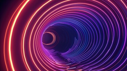 Fototapeta premium An intricate neon wave illustration with glowing, concentric circles of undulating lines creating a sense of continuous, flowing energy.