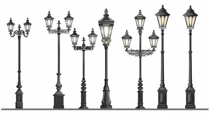 Collection of street lamps in a classic forging style
