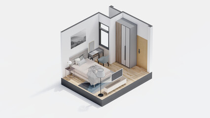 architecture isometric interior design home furniture room modern style apartment.