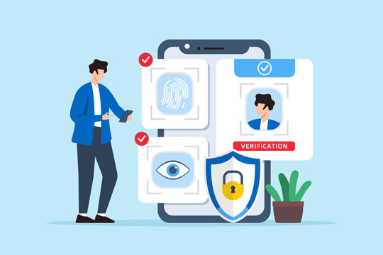 Flat illustration of man managing multi-factor authentication to identity verification and account security