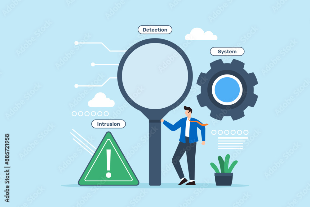 Poster flat illustration of man deploying intrusion detection systems identifying suspicious activity