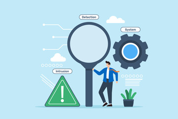 Flat illustration of man deploying intrusion detection systems identifying suspicious activity