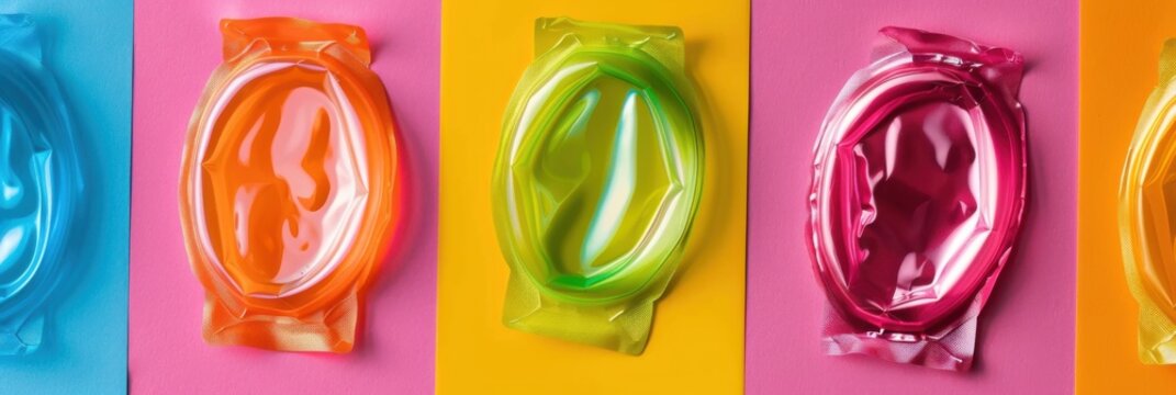 World Contraception Day. Horizontal poster. Condoms of different colors on a white background. The concept of protection from unwanted pregnancy and disease. World Sexual Health Day