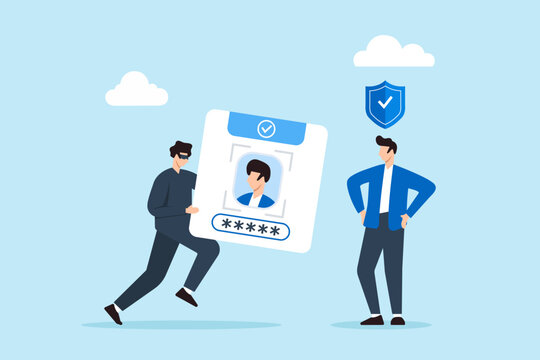 Flat illustration of security guard protecting against identity theft safeguarding personal information
