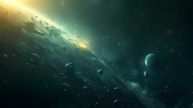  A solar planet surrounded by an asteroid belt and distant stars