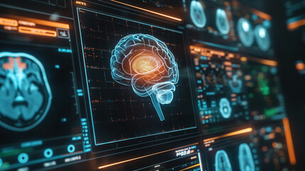 Obraz premium A close-up of an AI interface highlighting the analysis of PET scans, showcasing technological advancements in medical diagnosis.
