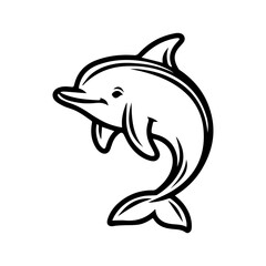 Dolphin icon or modern line symbol. Vector line art and icon design with bold outline. Black and white Pixel Perfect minimalistic symbol isolated white background. Silhouette simple thin sign