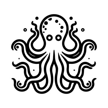 recommend clip art: Kraken icon or modern line symbol. Vector line art and icon design with bold outline. Black and white Pixel Perfect minimalistic symbol isolated white background. Silhouette simple thin sign