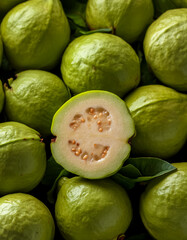 Photo&nbsp;close up a pile of close-up guava fruit fresh, organic.