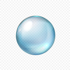 Water bubble, realistic  collagen oil or essence,  model isolated on transparent background. Vector  circle water drop icon