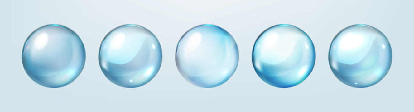 Water bubble, realistic  collagen oil or essence,  model isolated on transparent background. Vector  circle water drop icon
