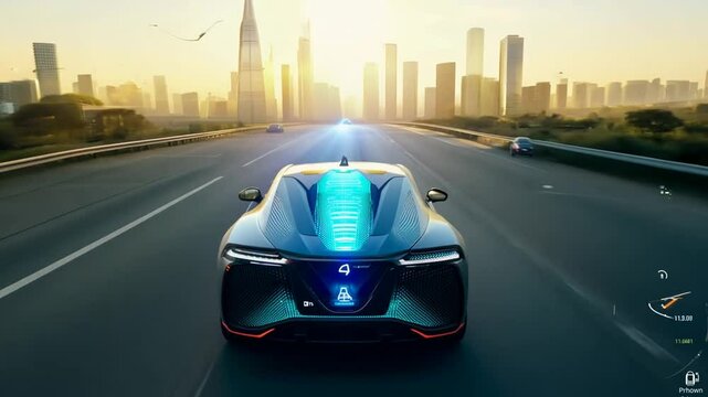 Self-Driving Car on a Sunny Highway Generative AI