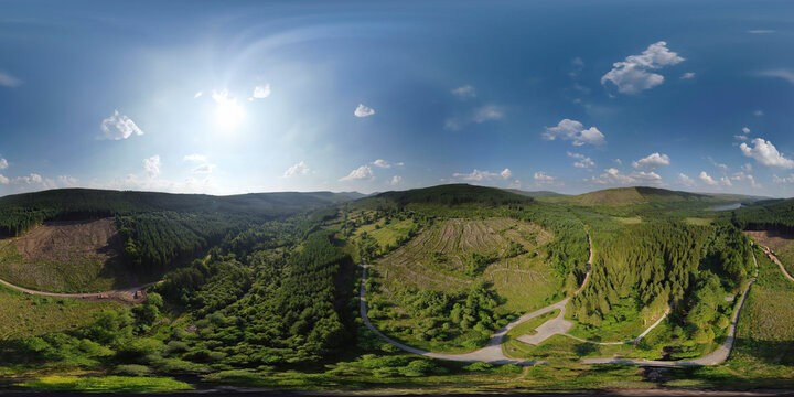 Pont Cwmfedwen aerial 360 near pontsticill Reservoir in Bannau Brycheiniog(Brecon Beacon) 
South Wales, UK