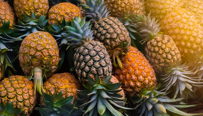 photo close up a pile Pineapple fruit fresh, organic. pattern texture background.