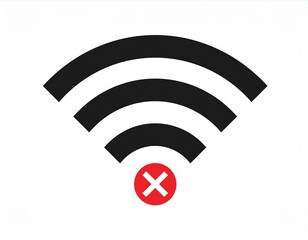 network warning icon, WiFi error, wrong, incorrect, disconnect, bad antenna, not available, no signal stop symbol with network, connect, internet WiFi, WLAN, black icon on white background.