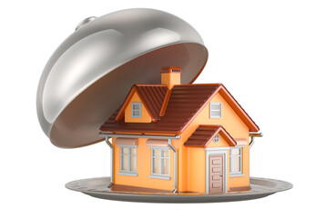 Restaurant cloche with house, 3D rendering isolated on transparent background