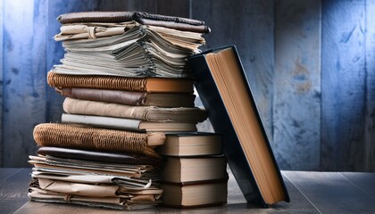Obraz premium Stacked pile of various old documents and paperwork