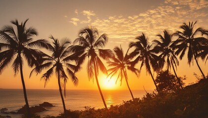 Tropical sunset silhouette with palm trees