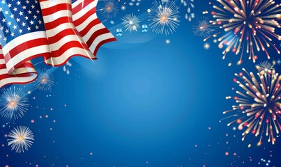 American flag and fireworks background celebrating Happy Presidents' Day