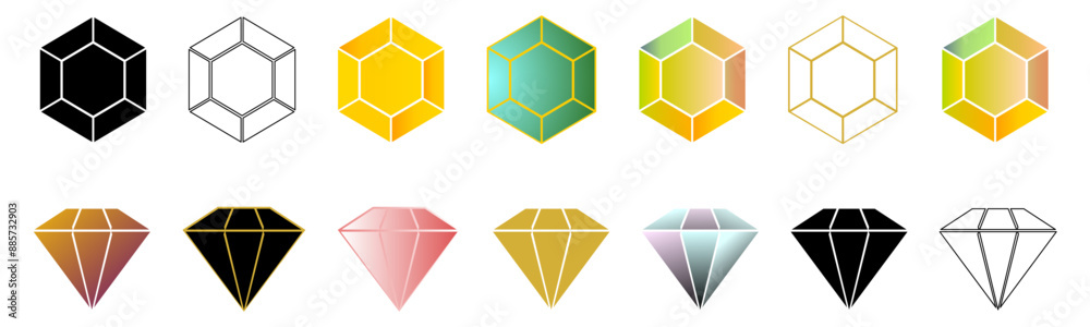 Canvas Prints collection of gemstones in various styles and shapes - set of diamond icons isolated on transparent 