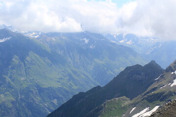 mountain peaks of the North Caucasus on Dombai on a sunny summer day