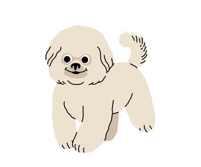cartoon Dog in motion. Different canine breeds. Active puppies siberian husky, jack russell terrier, cocker spaniel, miniature poodle, shar pei, bishon frize. Flat vector illustration