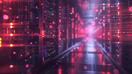 Fototapeta premium The concept of cloud computing technology and data storage, represented by a network of servers and data centers connected by fiber optic cables.