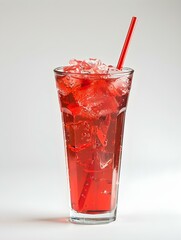 Light Red Summer Drink on a light Background with Sunlight and Shadows