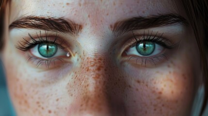 Fototapeta premium Close-up shot of a woman's eyes with visible freckles, suitable for beauty and lifestyle content