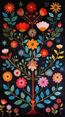 Scandinavian folk art painting. Handmade work. Traditions