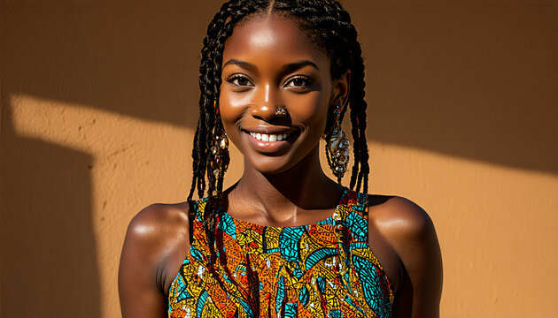 Angolan woman in traditional attire and braided hair