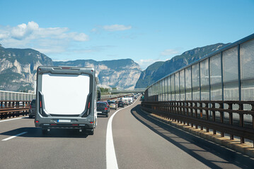 heavy traffic on the Brenner motorway, transit route through Tyrol to Italy