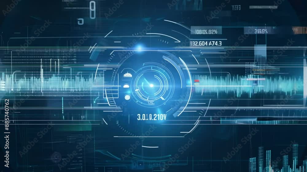 Poster futuristic digital interface with data sampling generative ai