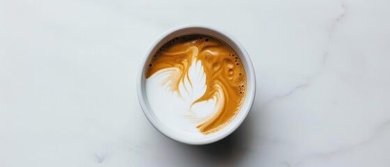 A flat white with its silky surface splitting apart, showcasing a smooth blend of espresso and milk in a dynamic display