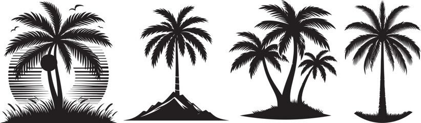 Palm tree silhouette icon vector, Palm tree vector illustration, coconut tree icon vector illustration, simple flat vector illustration   