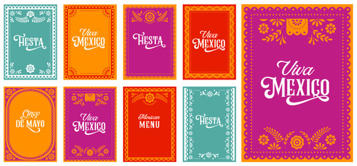 Mexican Fiesta, Mexican Menu restaurant, Cinco de Mayo invitation. Collection of frames, cards design