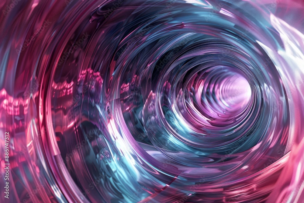 Poster vivid and dynamic digital vortex art with swirling pink and blue colors, creating a mesmerizing abst