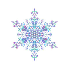 Glowing transparent snowflake, isolated. Neon light. Shining futuristic digital art. Png