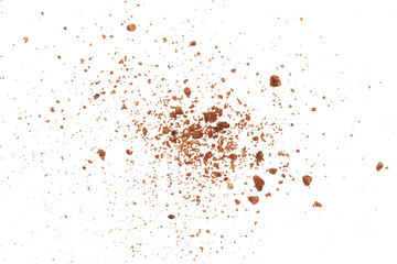 Pile cake crumbs, chocolate cookie flying isolated on white, clipping path