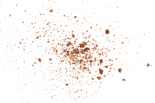 Pile cake crumbs, chocolate cookie flying isolated on white, clipping path
