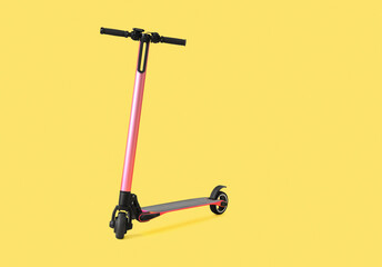 Pink modern electric kick scooter on yellow background