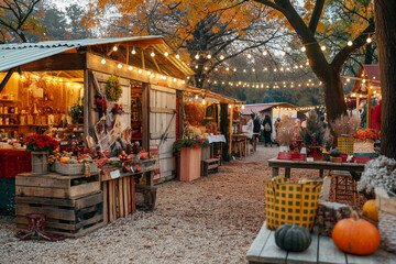 People shopping at autumn fair, harvest festival