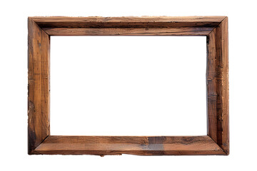Antique rustic wooden rectangular picture frame isolated on transparent background. Decorative elegant frame design. PNG, cutout.