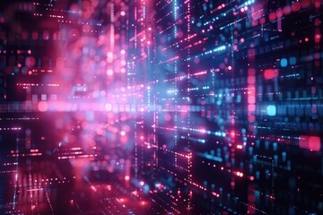 Fototapeta premium A dimly lit room filled with red and blue lights, potentially used as a setting for a dramatic or mysterious scene