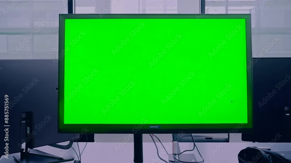 Poster green screen computer in empty office generative ai