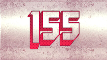 Cute 3d bold outline pink number design of 155 on white background.