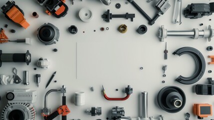 Fresh and minimalist mockup featuring assorted industrial tools on white background