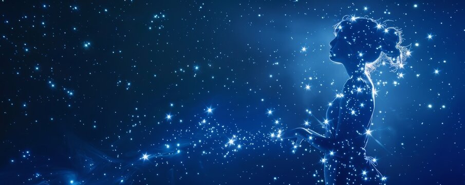 Virgo constellation represented as a maiden in a cosmic starry background - Powered by Adobe