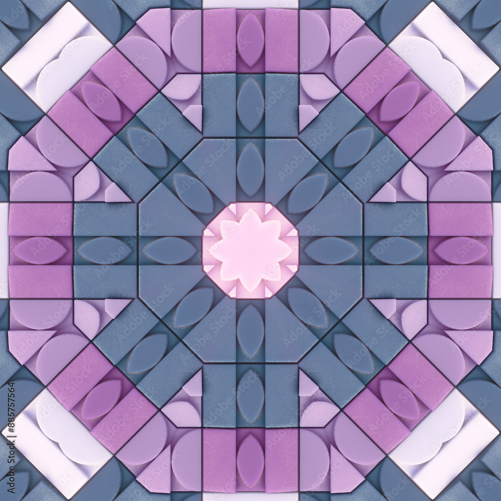 Poster A symmetrical geometric pattern resembling a flower. 3d rendering digital illustration