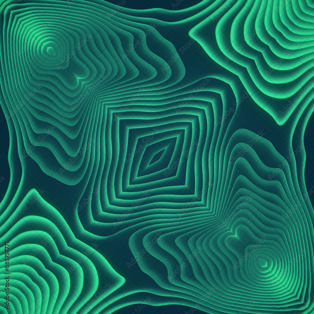 Poster Fascinating symmetrical patterns in green color. 3d rendering digital illustration